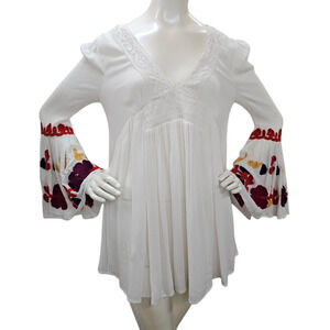 Free People Mini Dress Womens Small White Tunic So In Love Boho Embroidered